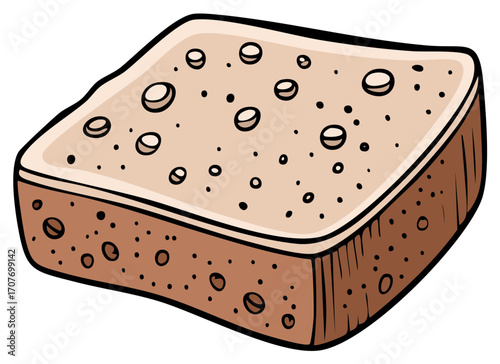 Simple cartoon illustration of a single slice of porous brown bread