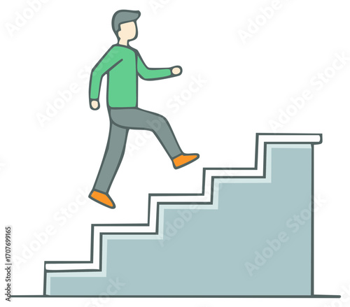 Stylized illustration of a figure climbing up steps symbolizing career advancement and personal development