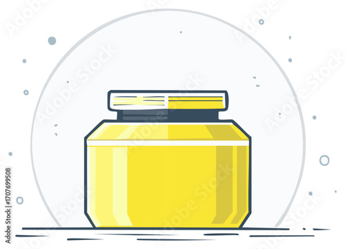 Yellow Jar Container with Lid Depicting Storage, Food, or Cosmetics in a Minimalist Style