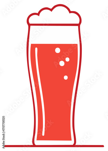 Stylized red beer glass icon with frothy foam and bubbly carbonated beverage