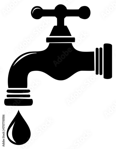 Dripping water tap icon black silhouette of a leaking faucet for plumbing and conservation concepts