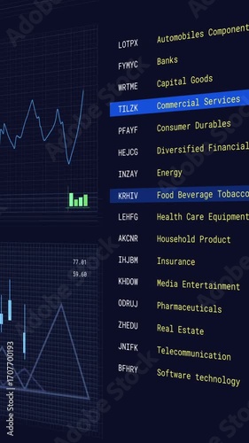 Animation of statistical and stock market data processing against blue background