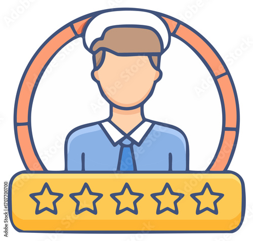 Customer Satisfaction Rating Illustration of a Service Provider with Five Stars in Circle for Feedback and Reviews