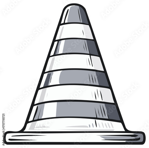 Cartoon traffic cone illustration with horizontal stripes, safety and caution design