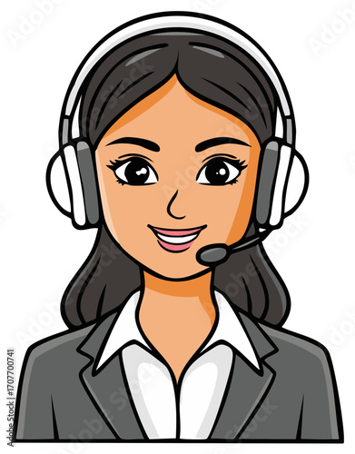 Friendly woman wearing headset and professional suit representing customer service or support