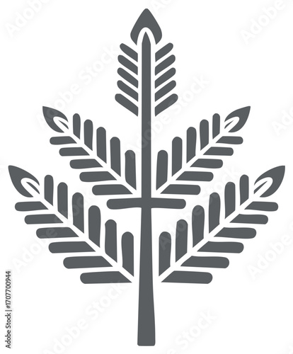 Stylized abstract plant icon with geometric leaf pattern a symmetrical botanical symbol vector illustration