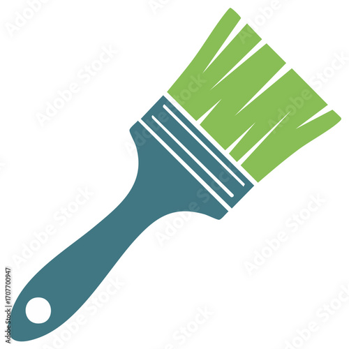Green and Blue Paint Brush Tool with Visible Bristles for Painting and Decorating