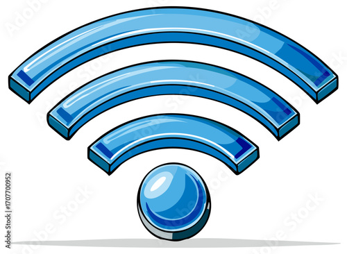 Three dimensional blue glossy Wi-Fi signal icon for internet access and technology