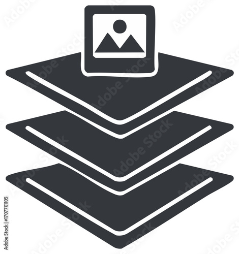 Monochrome vector icon of stacked layers representing digital composition and image editing