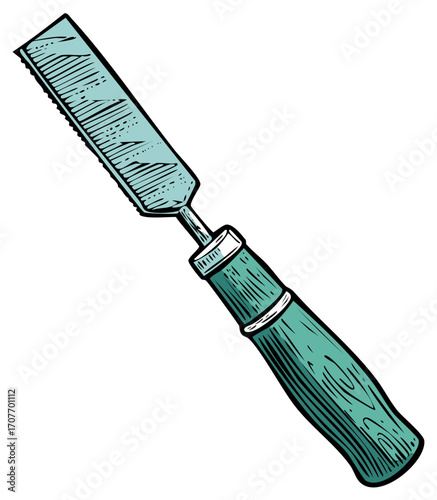Engraving Style Wood Rasp Tool Illustration for Crafting Hand Tooling
