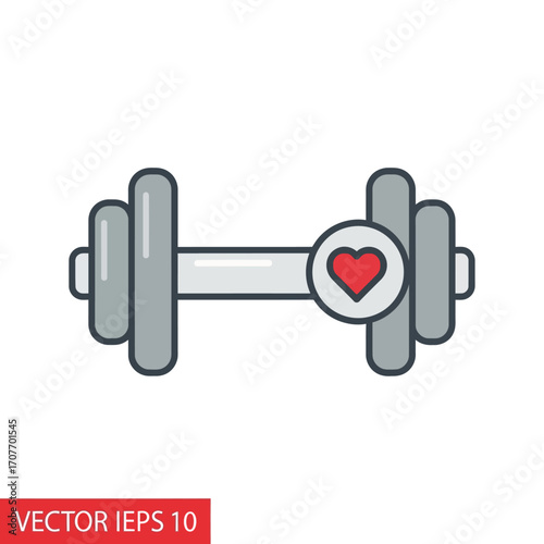 Dumbbell with Heart Icon A Vibrant Illustration Symbolizing a Love for Fitness, Healthy Lifestyle, and Personal Well-being Through Consistent Exercise and Strength Training