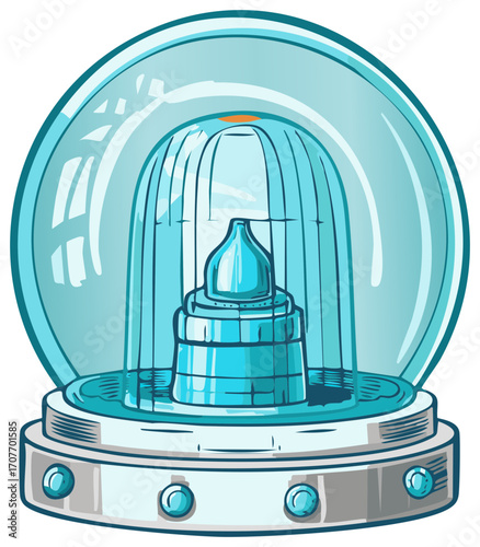 Whimsical Illustration of a Detailed Glass Ornament Encasing an Hourglass Shaped Structure