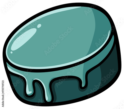Vibrant teal blue abstract button or candy with dripping glaze illustration