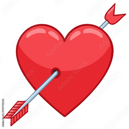 Classic red heart pierced by Cupid's arrow symbolizing love and romance