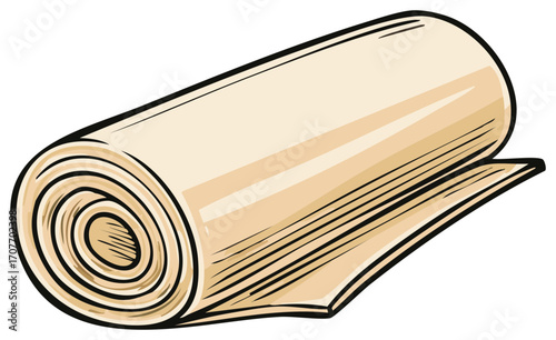 Illustration of rolled up parchment, paper, or cloth with sketched details