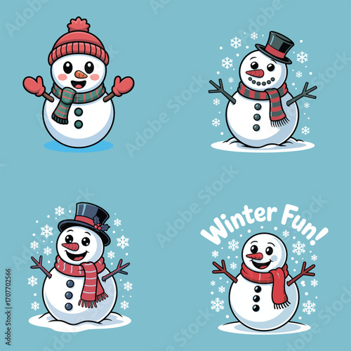 Cheerful snowmen winter celebration snowman snowflakes