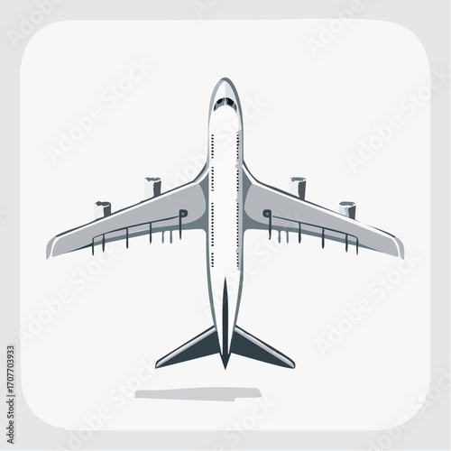 A large, commercial airplane shown from a top-down view