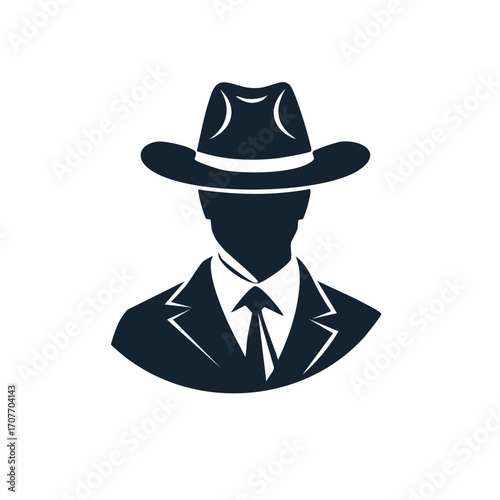 Mysterious Man Silhouette in Suit and Fedora