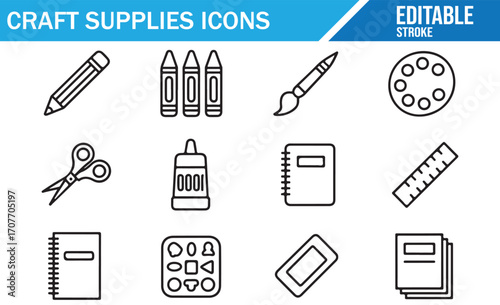 Editable outline craft icons for school, art, and creative learning projects