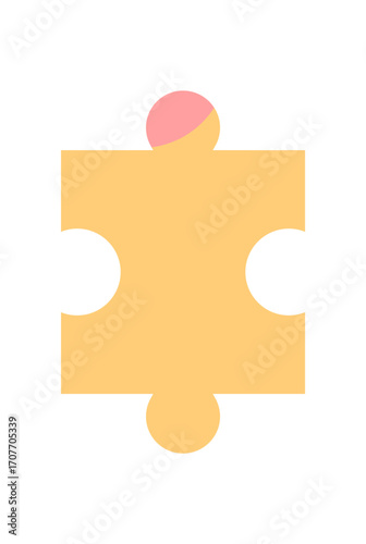 Flat jigsaw puzzle piece graphic in bright silhouette style. Fun and play object, symbolizing childhood games and table entertainment. Suitable for boardgame themes, toy concepts, or playful graphic