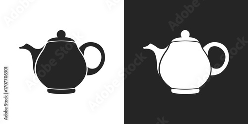 Teapot, tea kettle black and white icon vector illustration