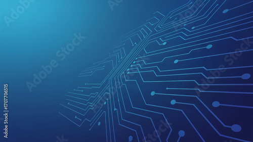 Abstract Blue Circuit Lines on Dark Technology Background – Digital Tech Illustration of Electronics, Computer Chip, Circuit Board, and Connectors for Innovation and Futuristic Design Concept