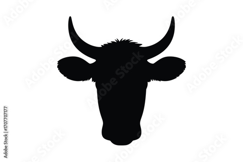 Black silhouette of a cow s head with prominent horns
