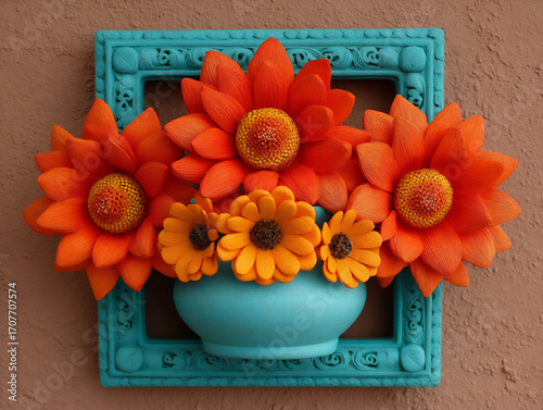 vibrant paper flowers square cut-out frame.