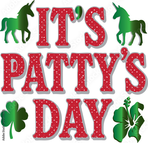 : "Lucky Unicorn Art for PATTY’s Celebration" A whimsical illustration of a unicorn wearing a pale green top hat and a black ribbon with a four-leaf clover. Its mane is a mix of green, pink, and gray,