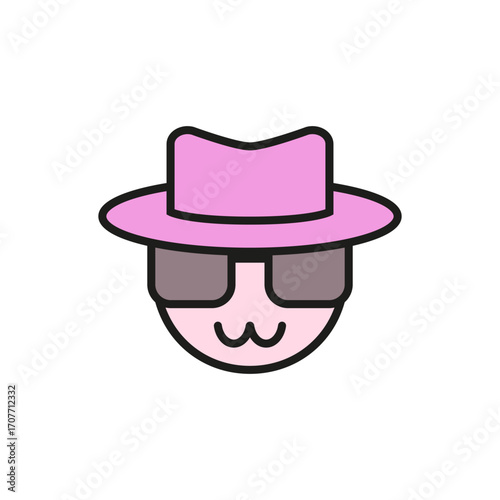 Incognito and privacy icon with smiling face in hat and glasses. Vector illustration.