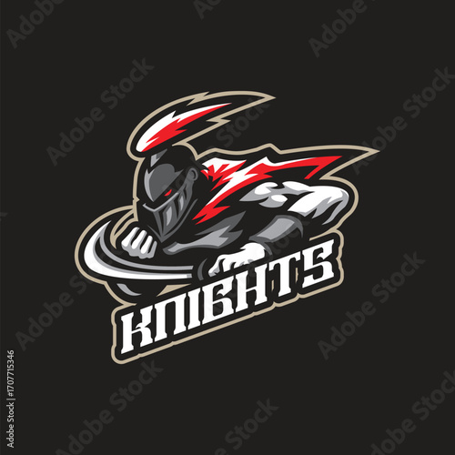 Knight mascot logo design vector. Knight illustration with sword.