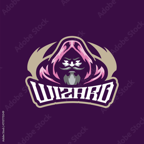 Wizard mascot logo design vector. Wizard head illustration.
