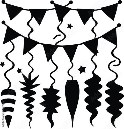 Black and White Party Garland Silhouette Vector Illustration