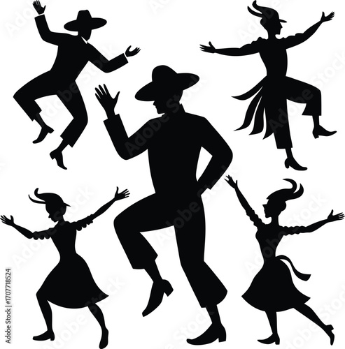 Silhouette Dancers: Vintage Western Style, Dancing Figures, Black & White