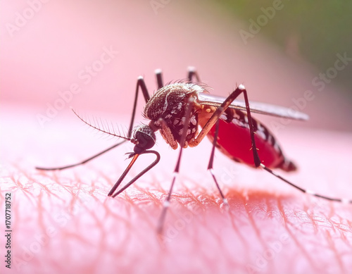 Mosquito sucking on skin, close-up