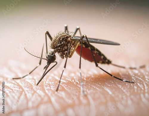 Mosquito sucking on skin, close-up