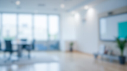 blurred background professional office interior with furniture, glass panels, natural light, minimalistic design, indoor plants, stylish decor, inviting atmosphere