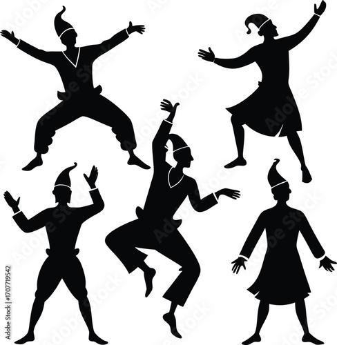 Silhouette Clowns Dancing, Performing, Posing in Various Styles