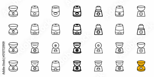 Collection of stylized humidifier and diffuser icons arranged in a grid pattern design set