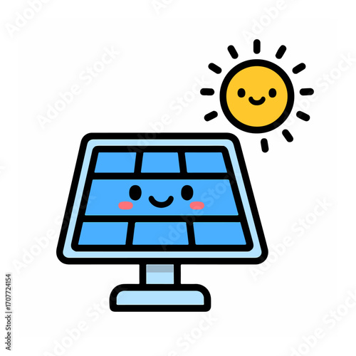 Smiling Solar Panel with Sun – Clean Energy Icon