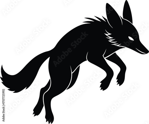 Black Silhouette of Jumping Fox: Vector Art, Wildlife Design