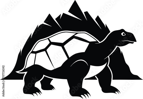 Black and White Mountain Turtle Logo Design, Vector Illustration