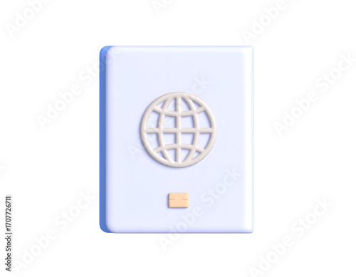 3D Minimalist Passport Icon with Globe Symbol for International Travel and Identity