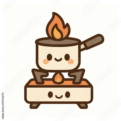 Cooking in Saucepan – Kawaii Pan on Gas Stove with Flame