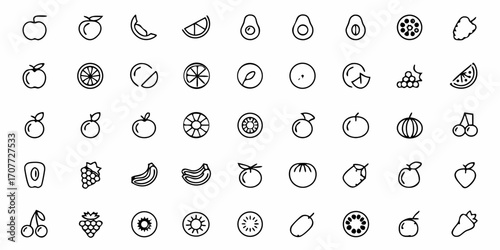 Vibrant collection of diverse fruit icons offering a fresh and healthy visual for your projects, perfect for nutrition guides, recipes, or healthy living content.