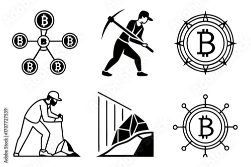 Bitcoin Mining and Cryptocurrency Icons Collection.