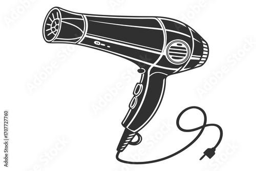 Black and White Hair Dryer Icon.