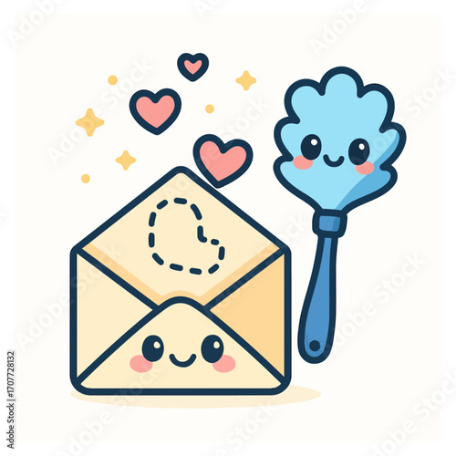 Love letter with hearts and duster mascot