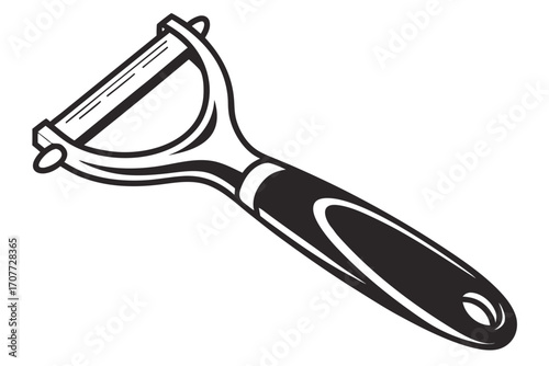 Black and White Vegetable Peeler Illustration.