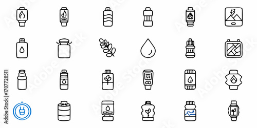 Discover a versatile collection of modern icons depicting various containers, bottles, and natural elements perfect for health, wellness, and eco-friendly branding projects